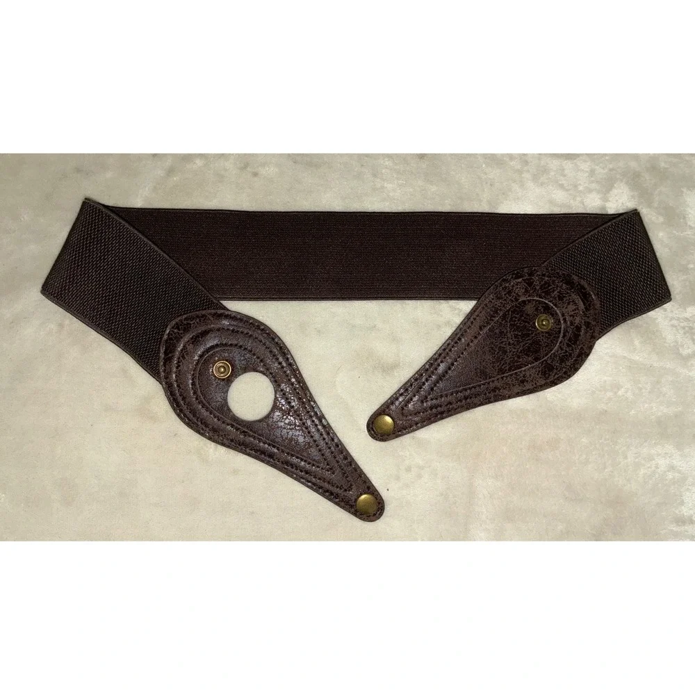 Belt Women's L Brown Elastic Brushed Leather Western Boho Prairie 2.5